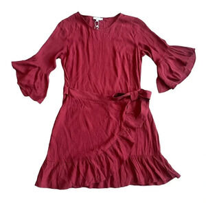 Lucy Paris Burgundy Wrap Dress Ruffle Apron Fit n Flare Size Medium Women's NWT
